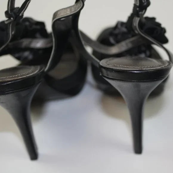 Coach Addysen Black Satin Rosette High Heels Peep Toe Womens Shoes Size 8 8B - Picture 6 of 7